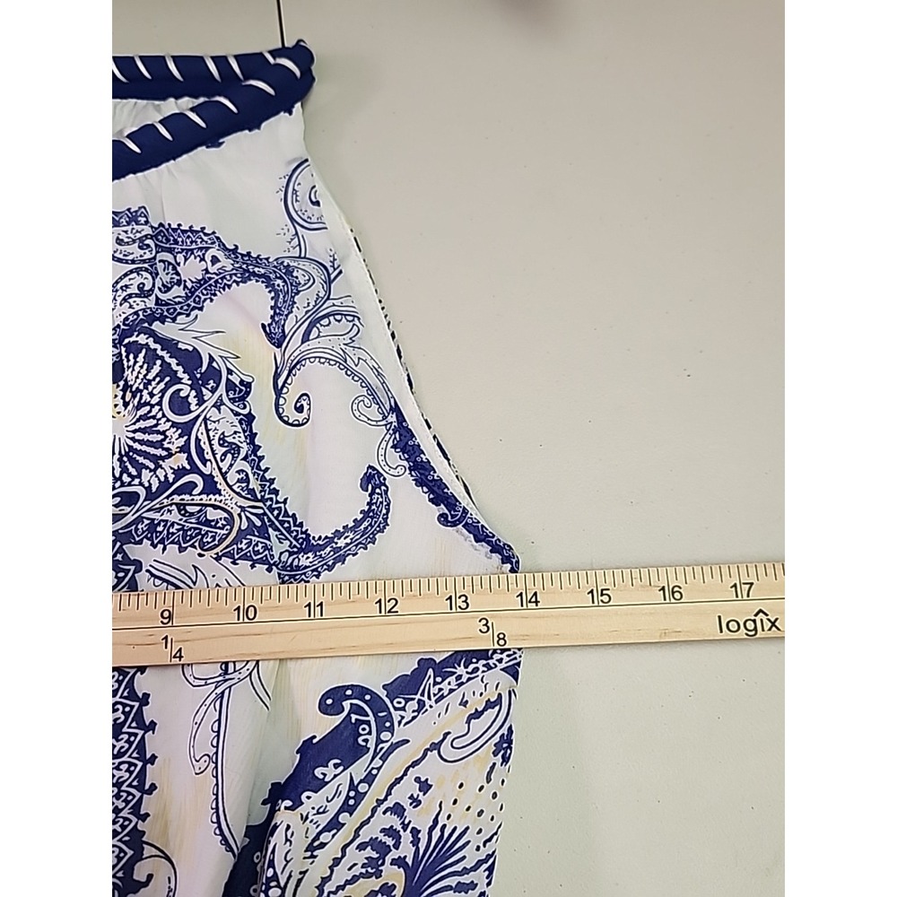 Blue/White Maxi Dress Women Small Mediterranean Greek Inspired Paisley 90's - Picture 7 of 9